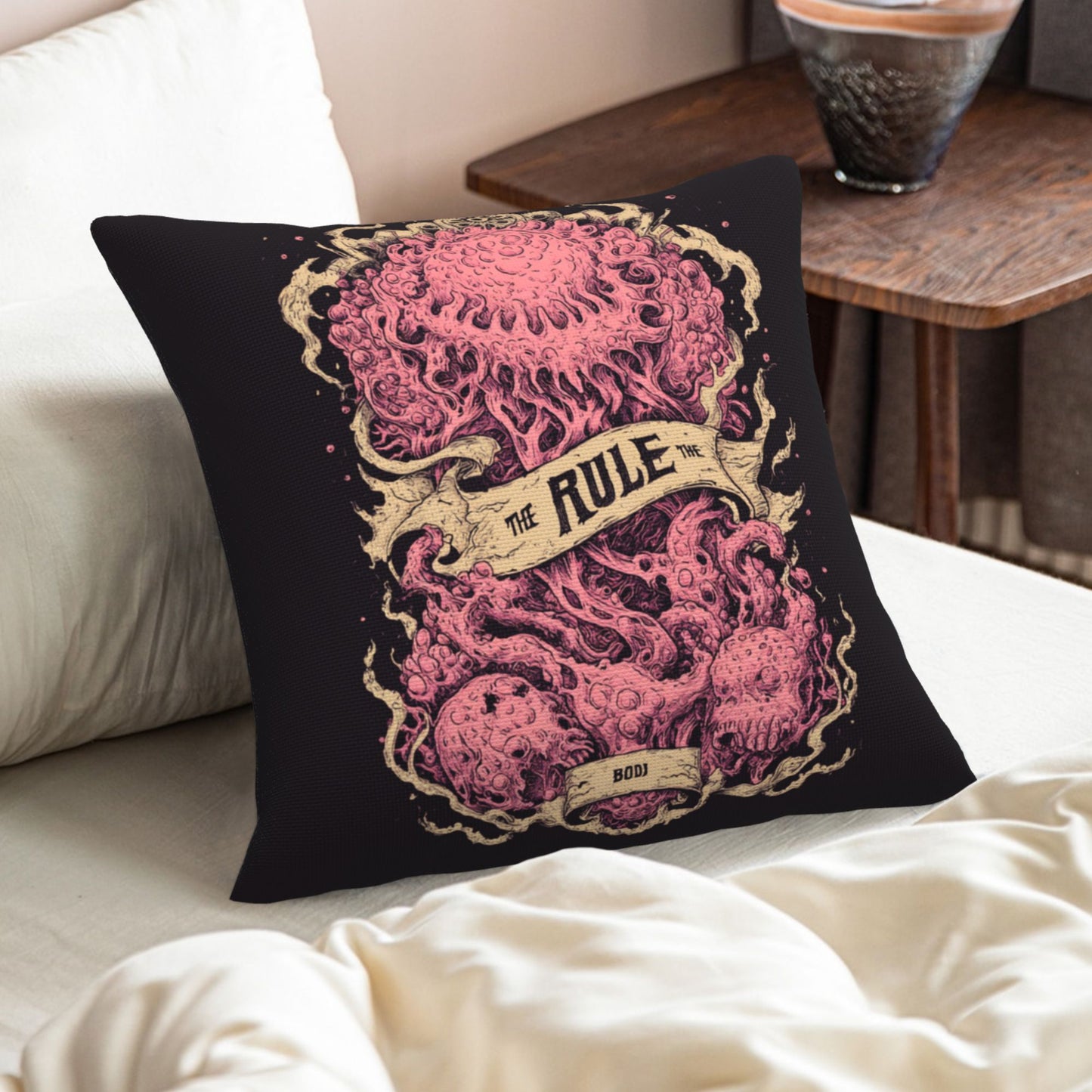"Deep Sea Rule" Creative Throw Pillow | Unique Pink Tentacle Illustration, Oversized