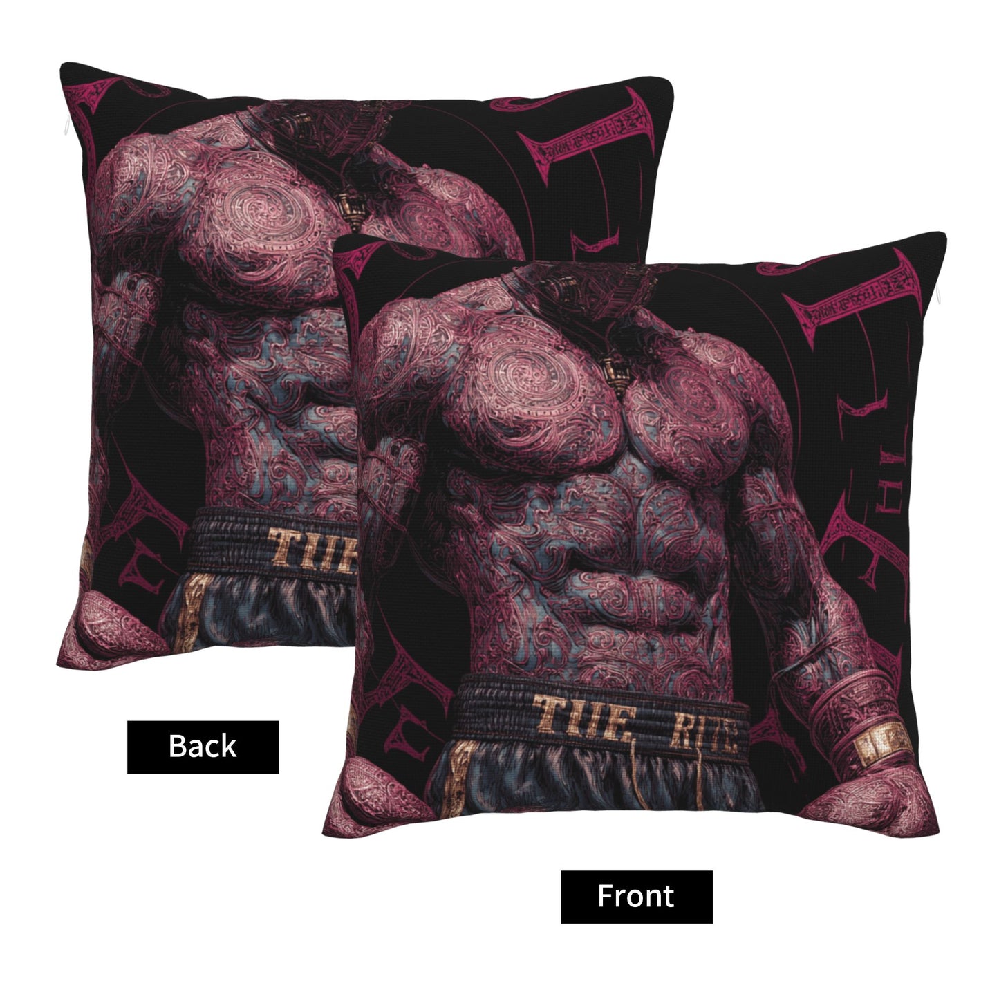 "Tattooed Champion" Creative Throw Pillow | Unique Tattooed Muscle Illustration, Oversized