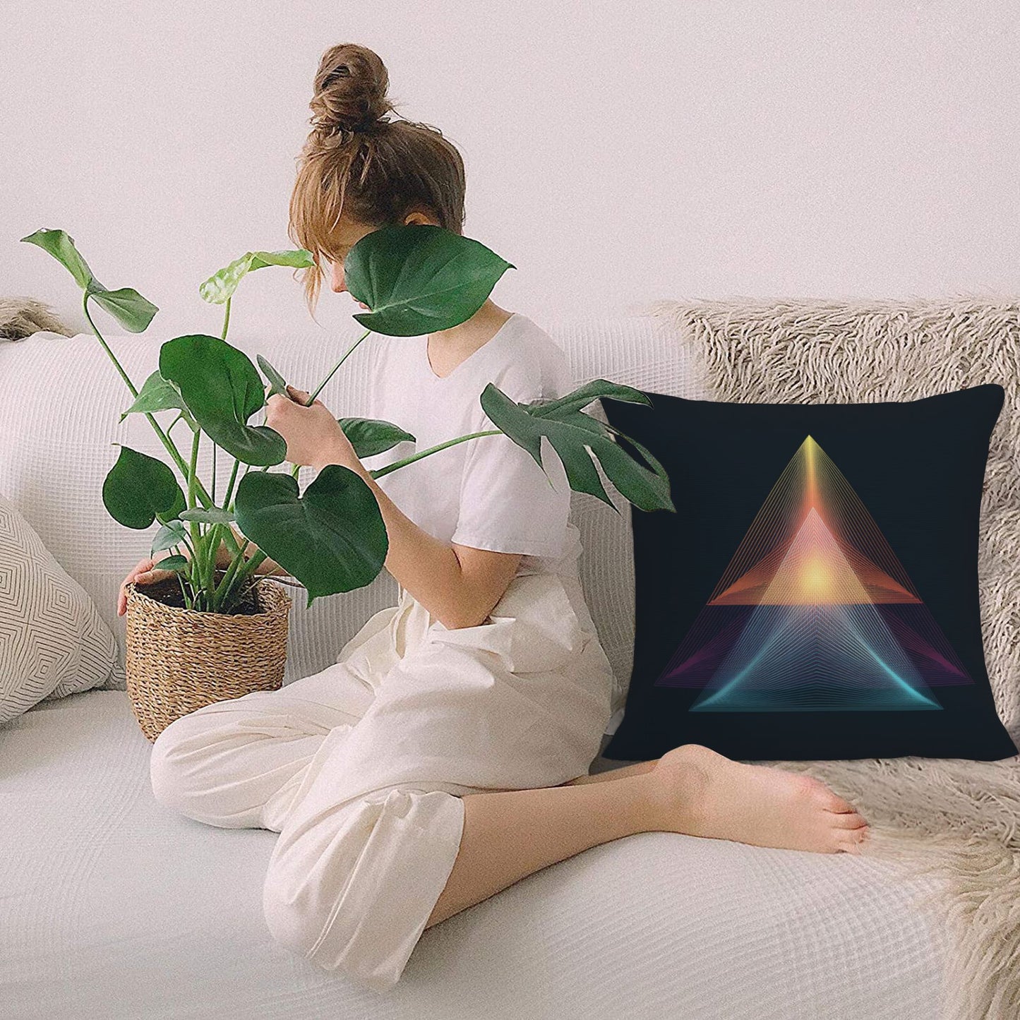 "Geometric Radiance" Creative Throw Pillow | Modern Geometric Pattern Illustration, Oversized