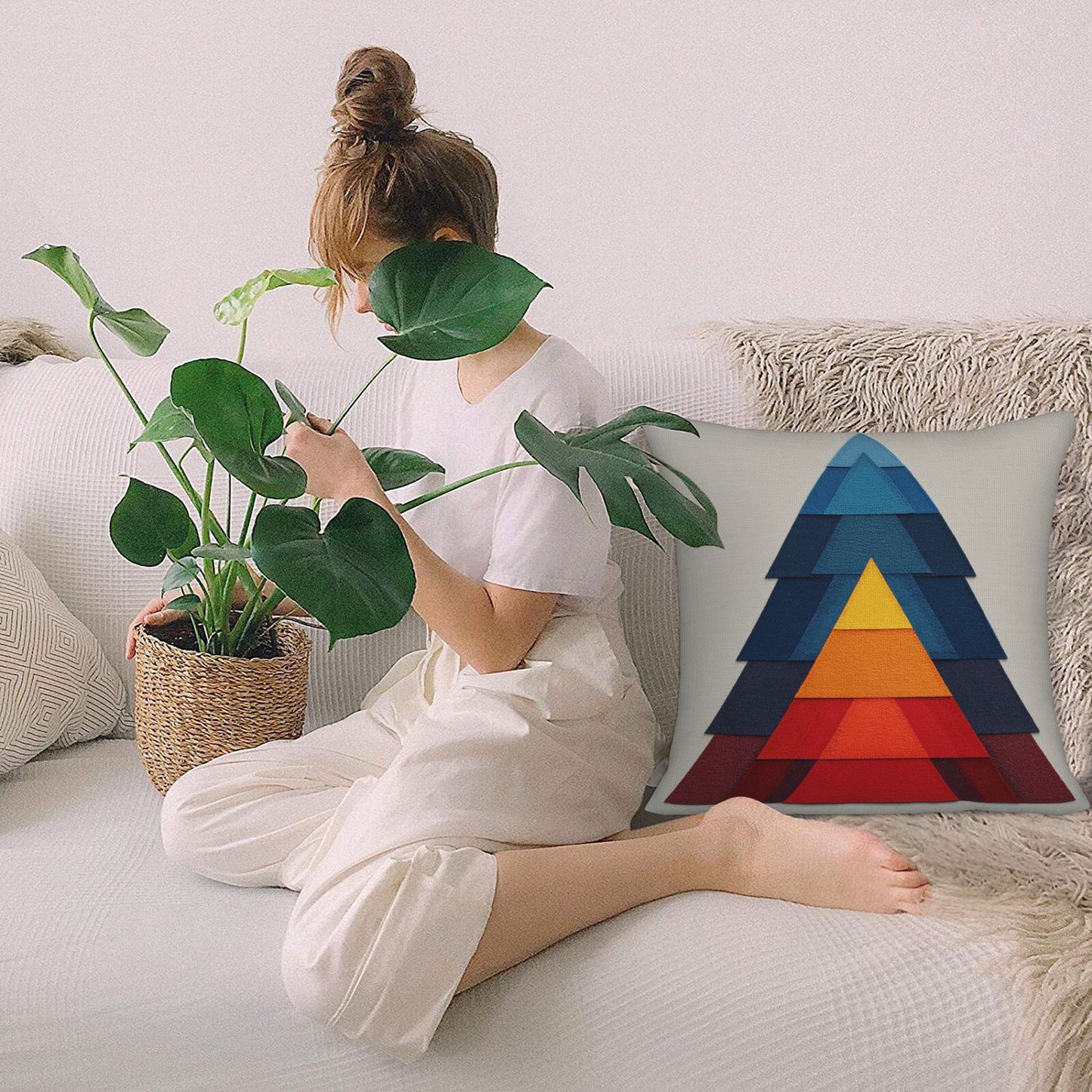 "Layered Colors" Creative Throw Pillow | Modern Geometric Design, Oversized