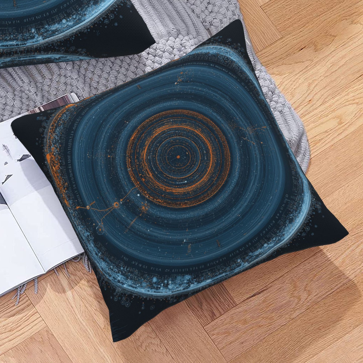 "Cosmic Rings" Creative Throw Pillow | Sci-Fi Style Circular Pattern Illustration, Oversized