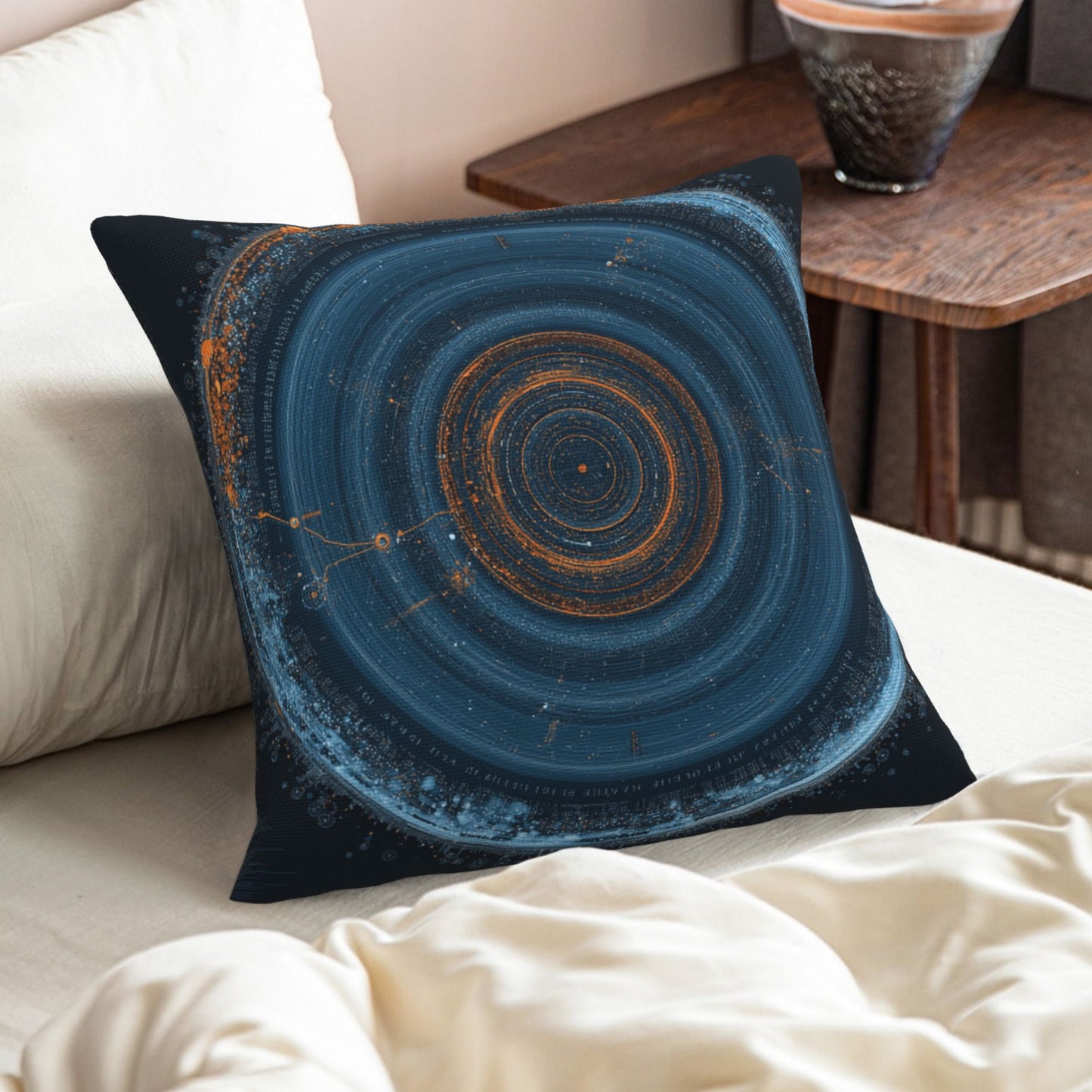 "Cosmic Rings" Creative Throw Pillow | Sci-Fi Style Circular Pattern Illustration, Oversized