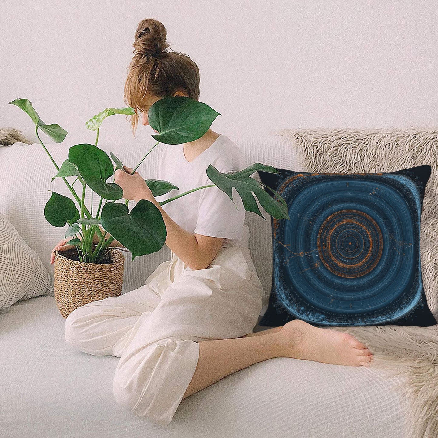 "Cosmic Rings" Creative Throw Pillow | Sci-Fi Style Circular Pattern Illustration, Oversized