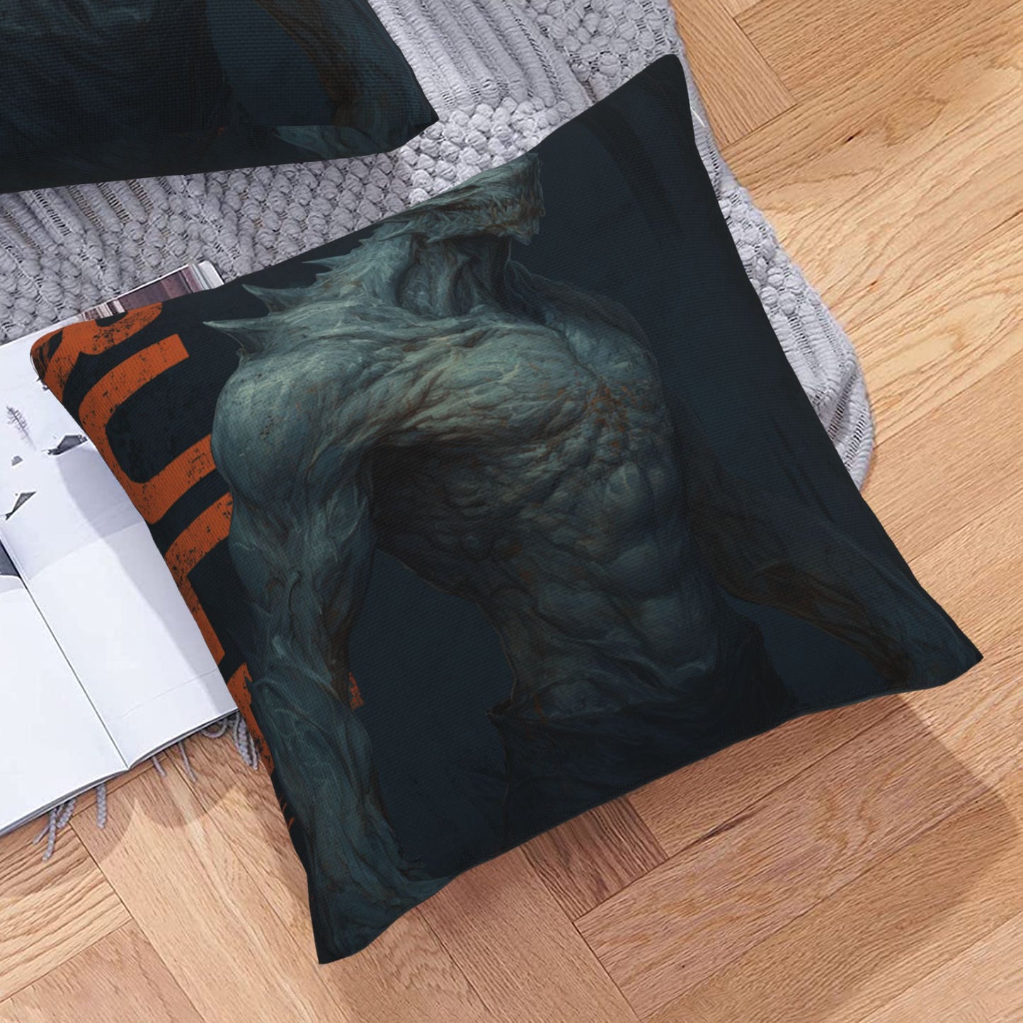 "Steel Beast" Creative Throw Pillow | Dynamic Monster Illustration Design, Oversized