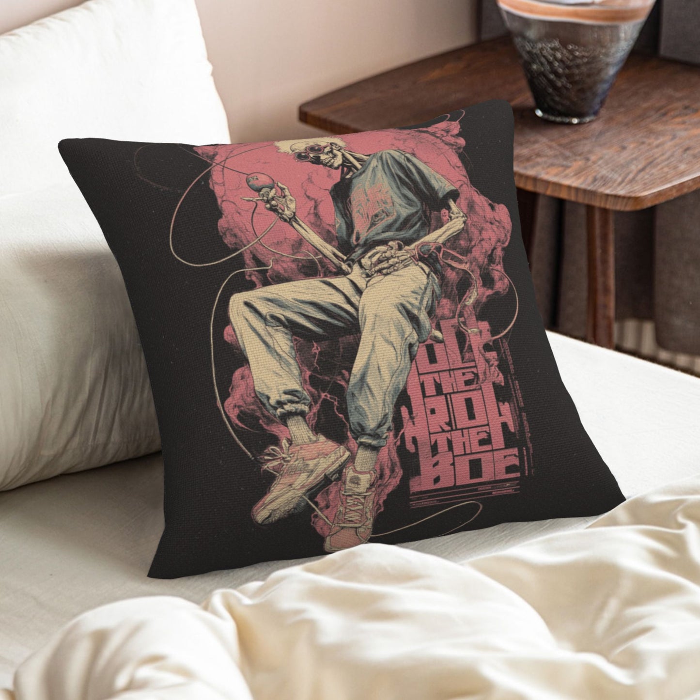 "Rock Skull" Creative Throw Pillow | Street Style Skull Illustration, Oversized
