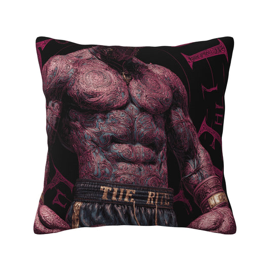 "Tattooed Champion" Creative Throw Pillow | Unique Tattooed Muscle Illustration, Oversized