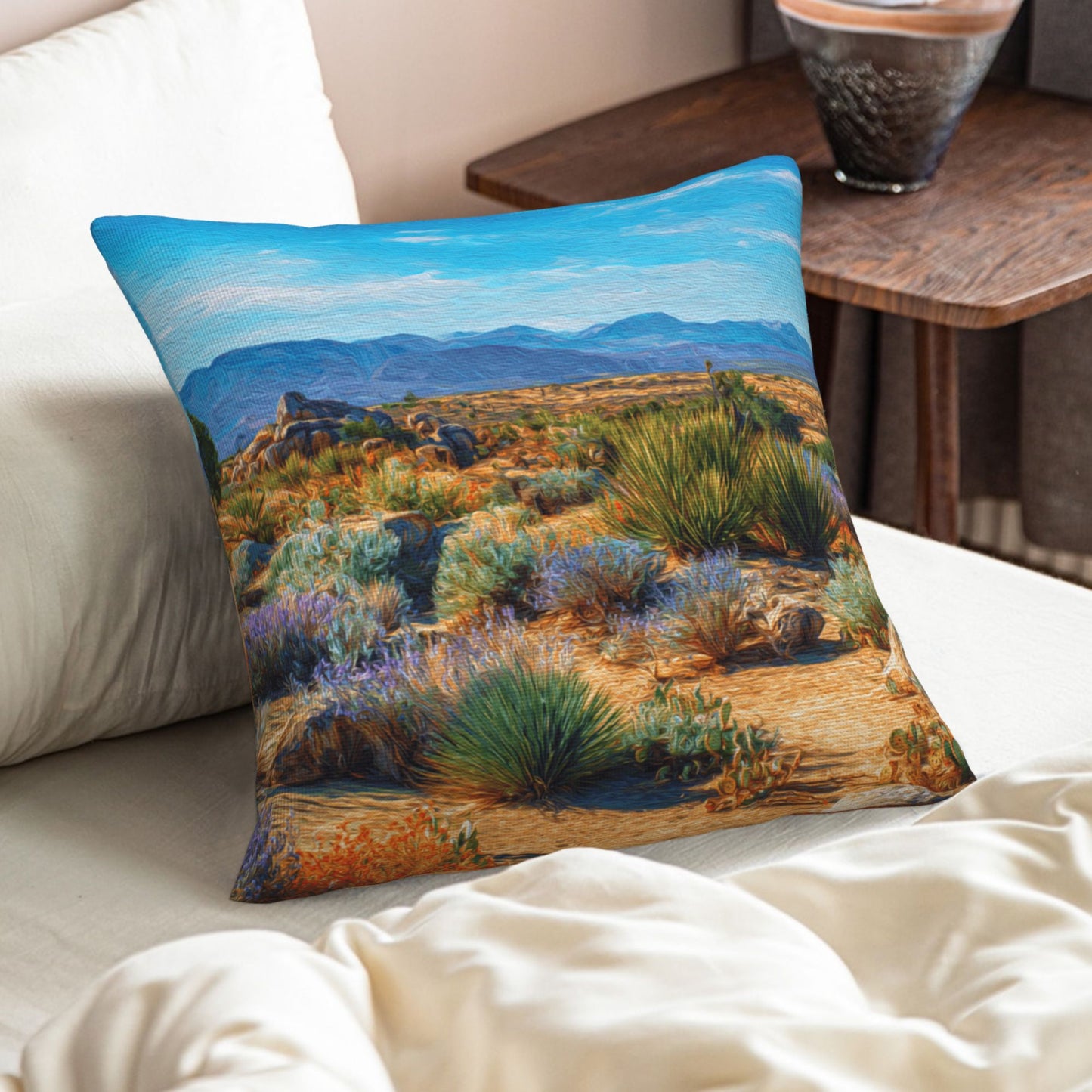 "Vast Desert" Creative Throw Pillow | Natural Desert Landscape Illustration, Oversized