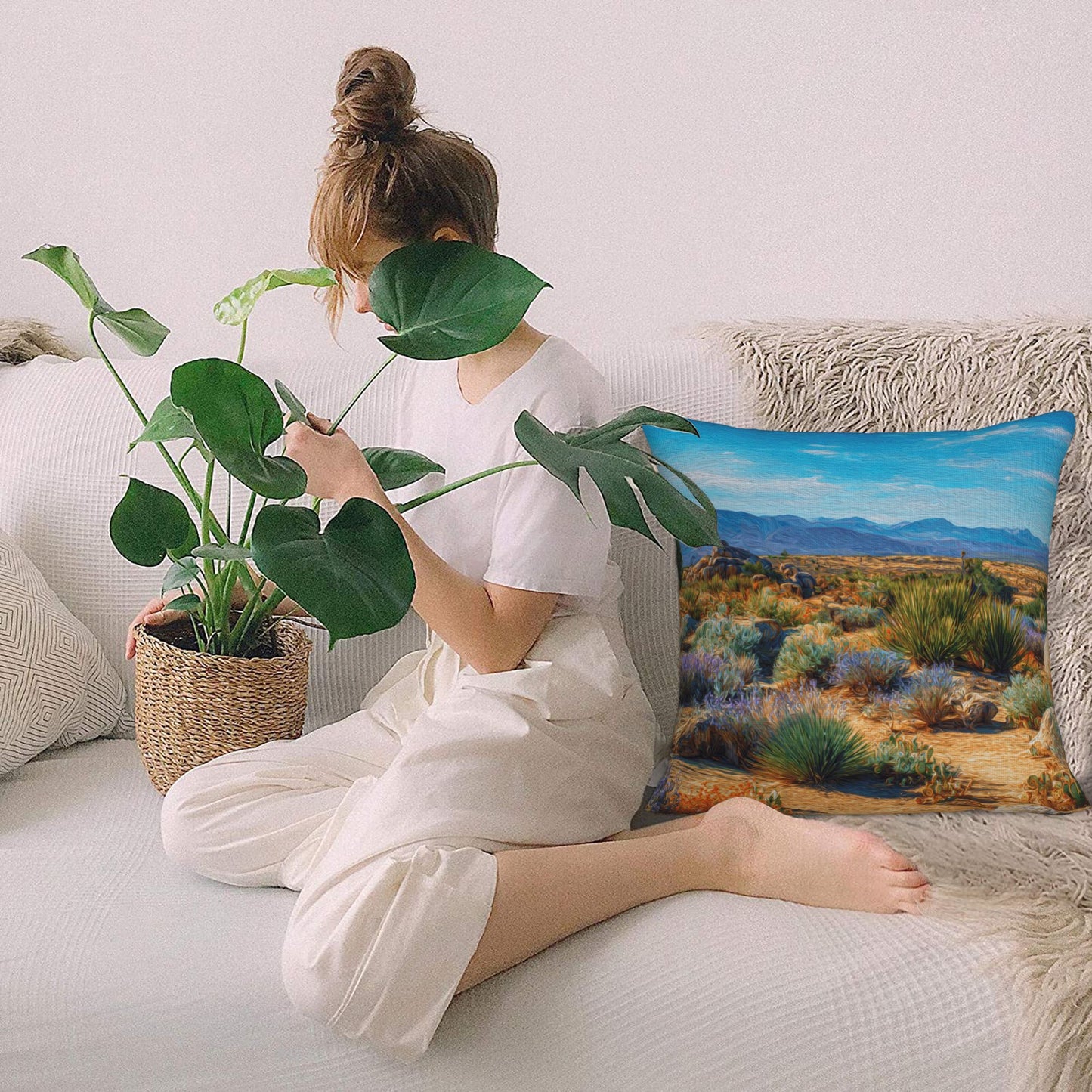 "Vast Desert" Creative Throw Pillow | Natural Desert Landscape Illustration, Oversized