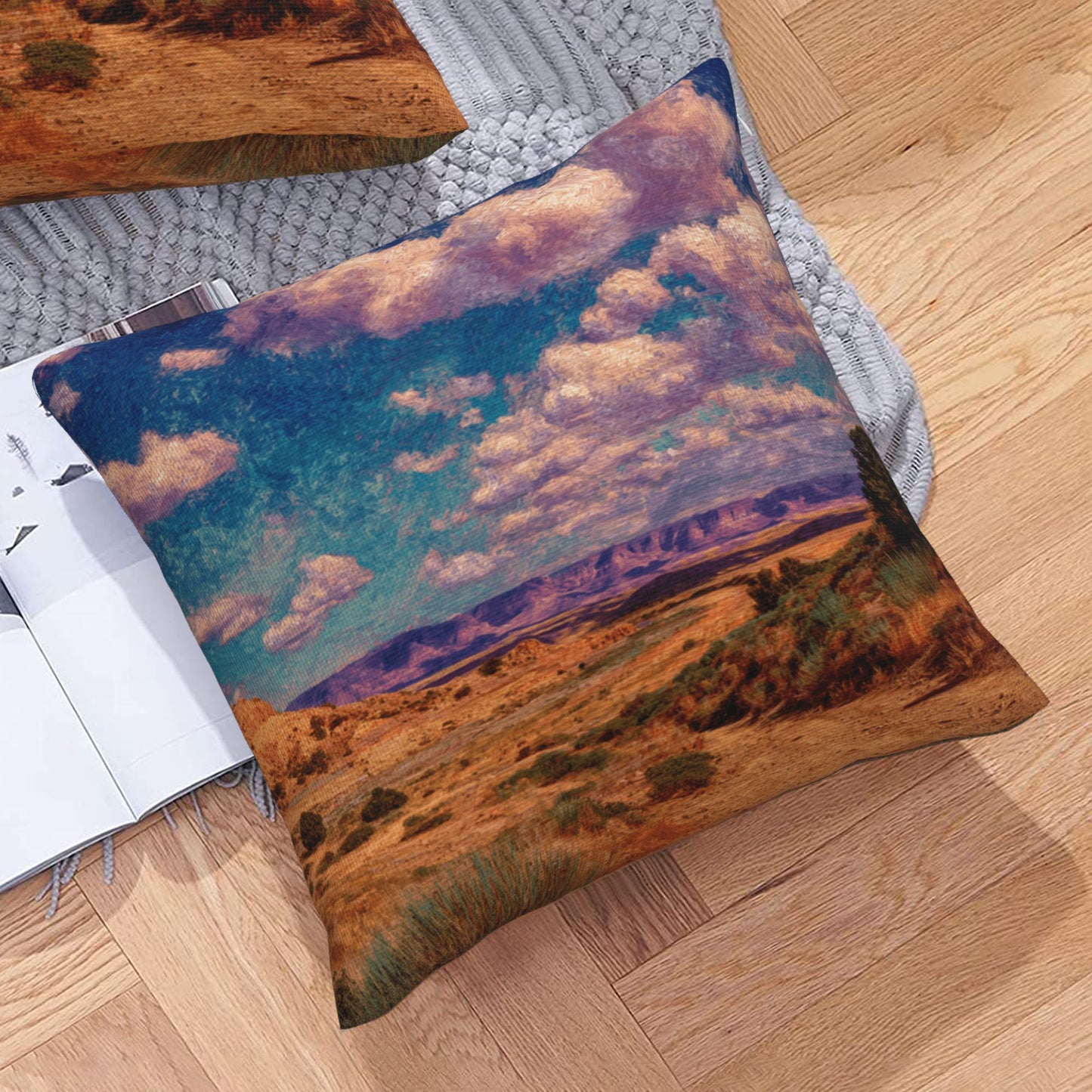 "Earth's Melody" Creative Throw Pillow | Vibrant Natural Landscape Illustration, Oversized