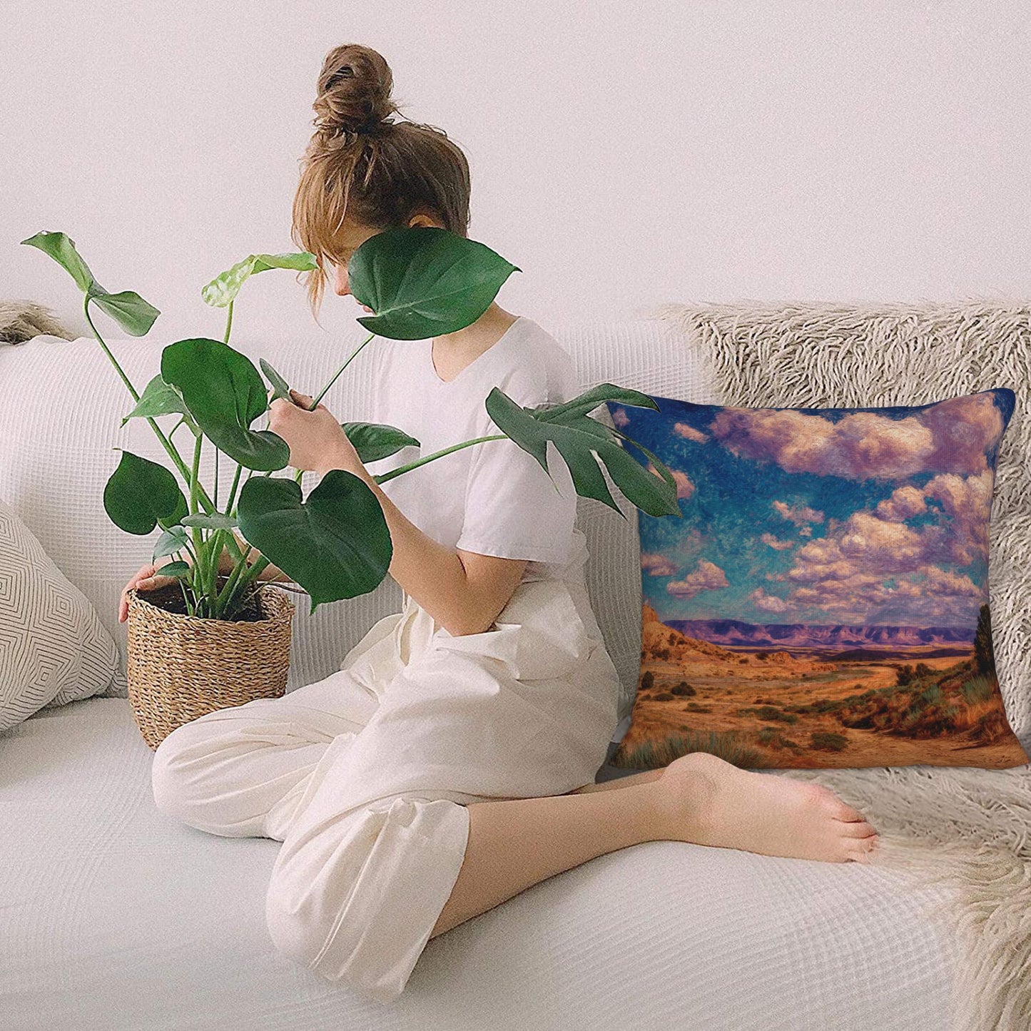 "Earth's Melody" Creative Throw Pillow | Vibrant Natural Landscape Illustration, Oversized