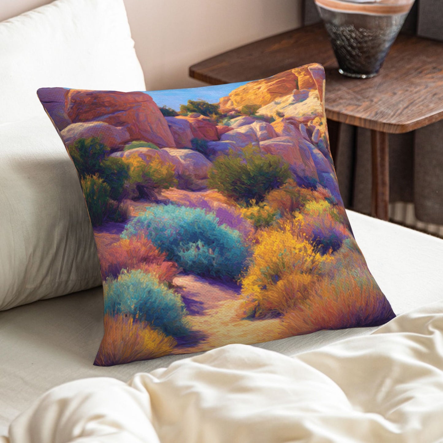 "Dreamy Wilderness" Creative Throw Pillow | Modern Art Style Desert Landscape, Oversized